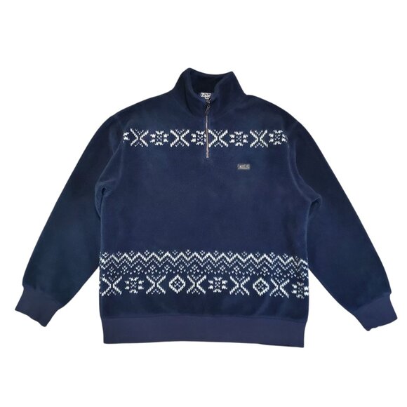 Polo Ralph Lauren Sweaters - Vintage 90s Polo Ralph Lauren Navy Blue 1/4 Zip Fleece Winter Sweater - XL